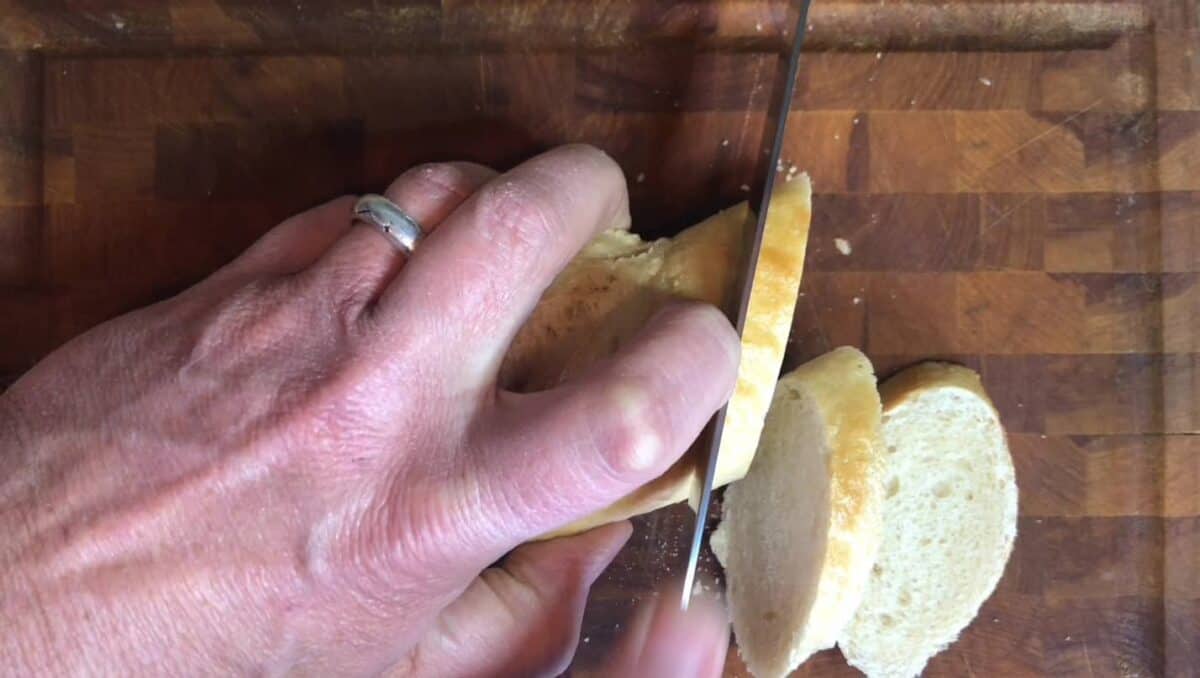 Slicing bread.
