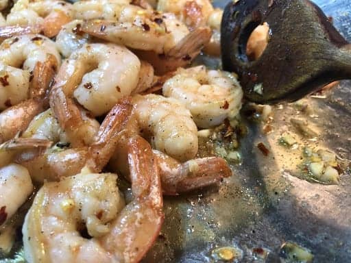 Cooking shrimp.