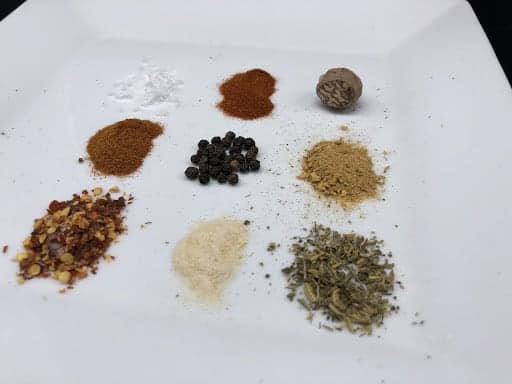 Spices for the pantry, on a plate.