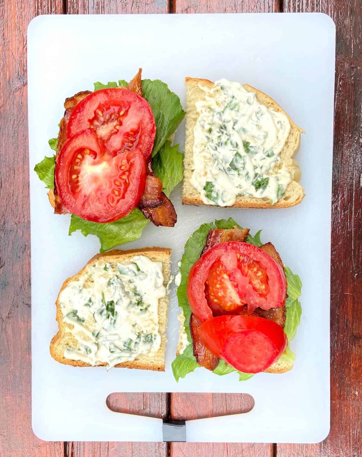 Herb mayo on one side, BLT ingredients on the other.