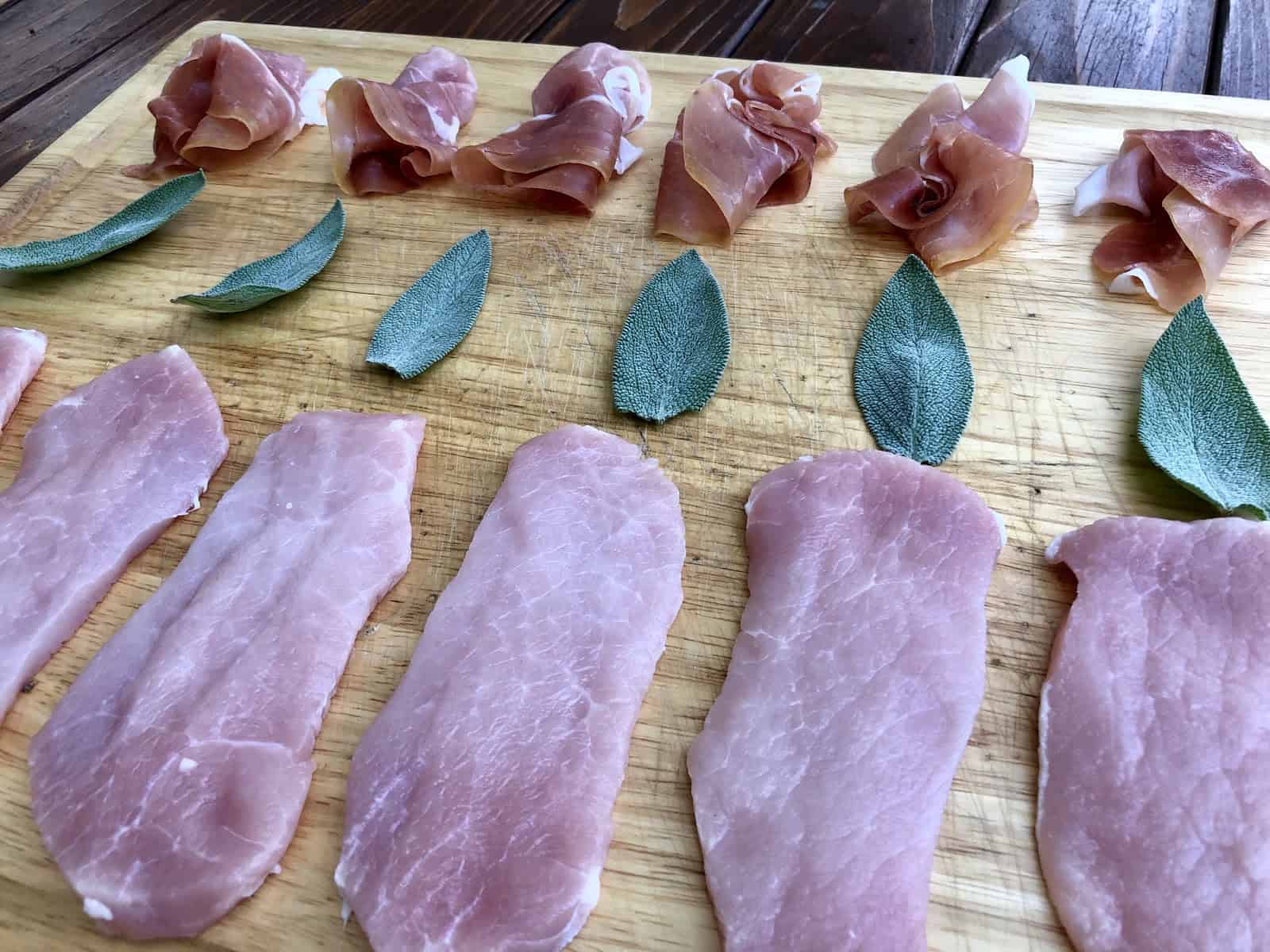 Thin-cut pork cutlets, sage, and prosciutto.