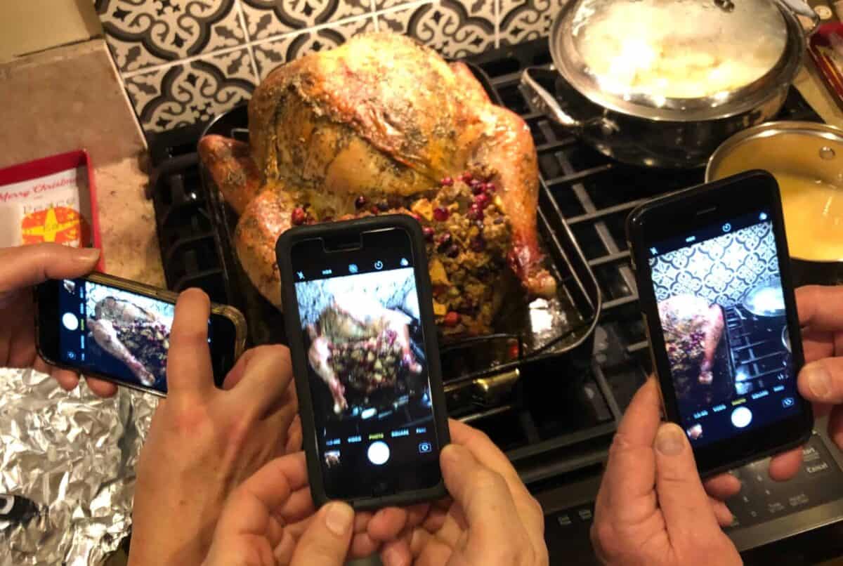 Taking photos of the finished turkey.