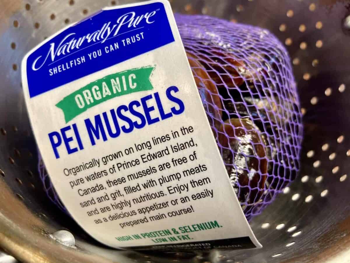 Mussels in a mesh bag.
