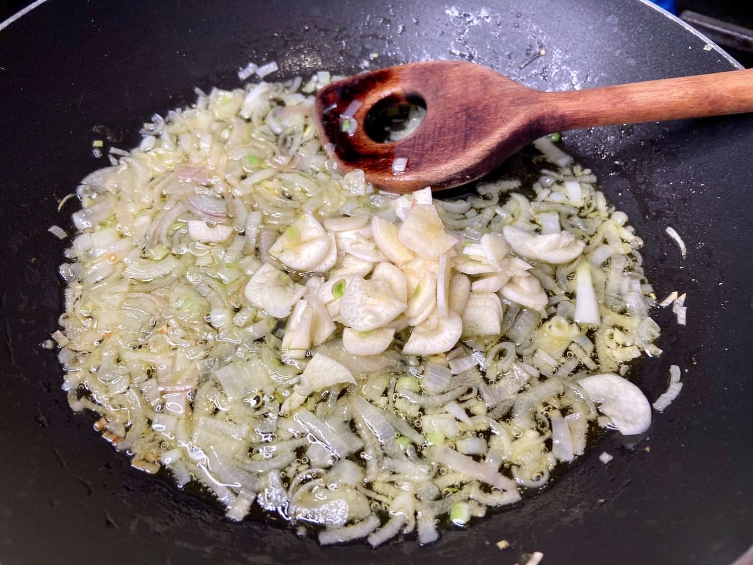 Sauteing garlic and shallots.