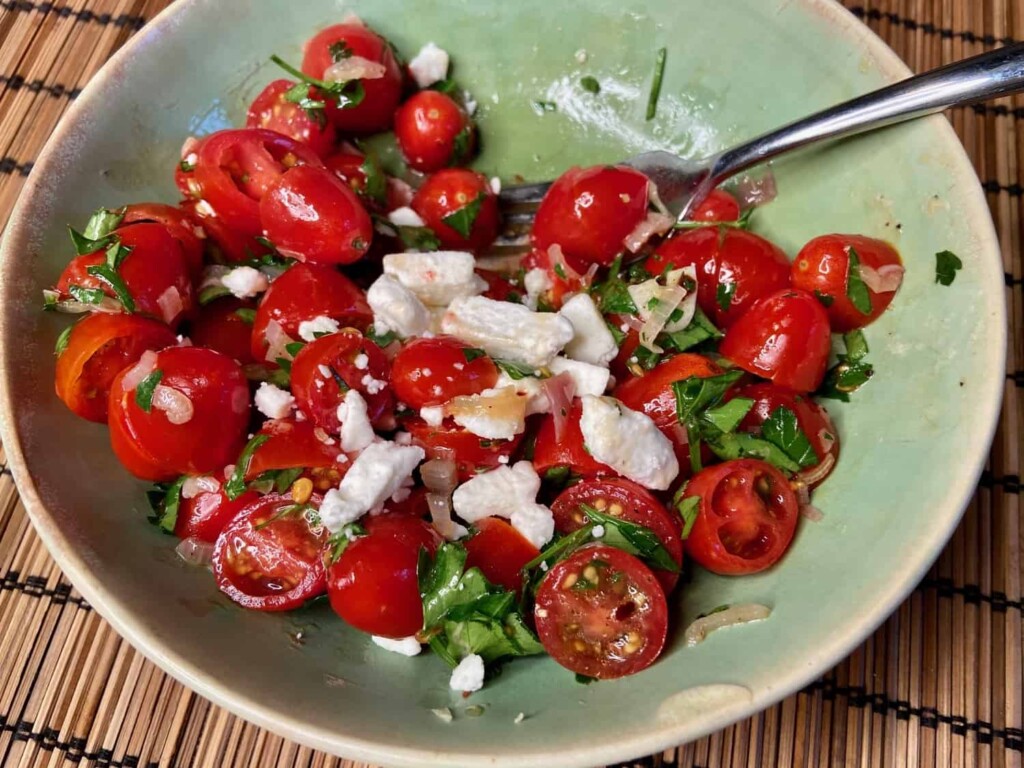 Tomato Salad - Optional: add some crumbled feta cheese (Photo by Erich Boenzli)