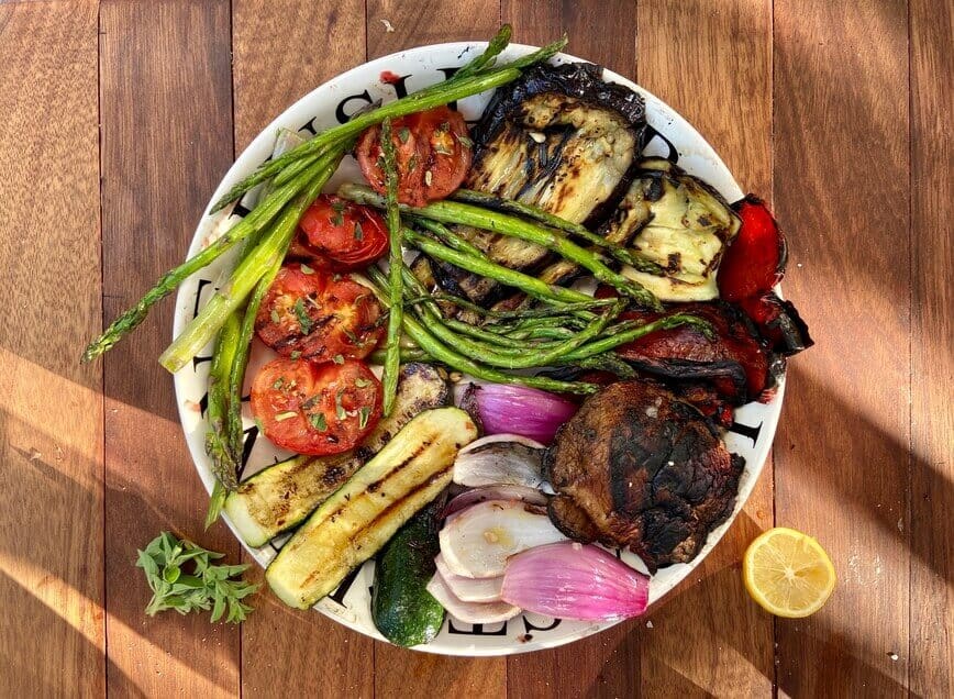 Grilling vegetables.