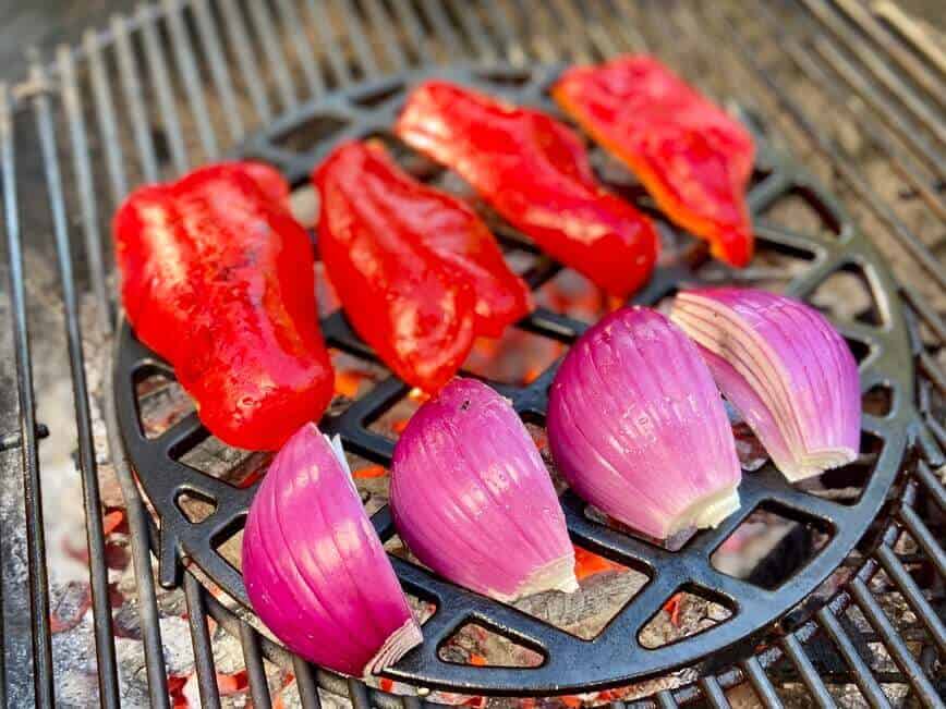 Grilling Vegetables - Bell peppers and onions go on first (Photo by Erich Boenzli)