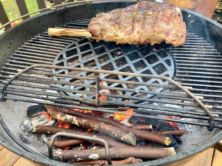 Cooking on grill.