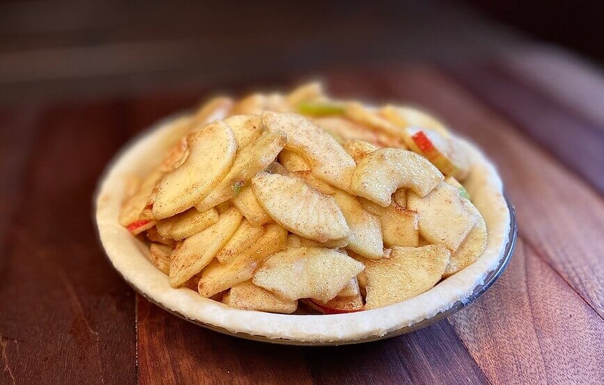 Apple pie crust filled with spiced apples.