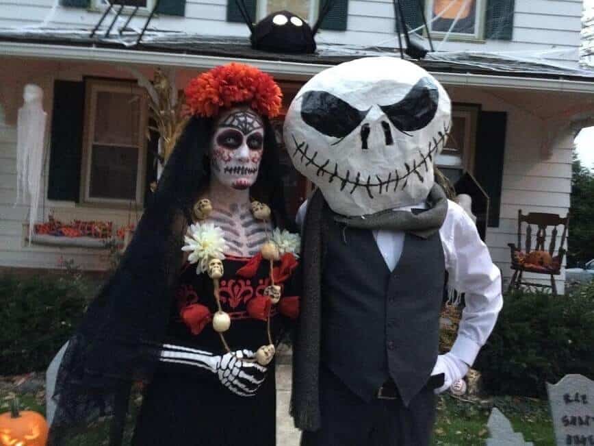 Viana as a Dia De Los Muertos character and Erich as Jack Skellington.