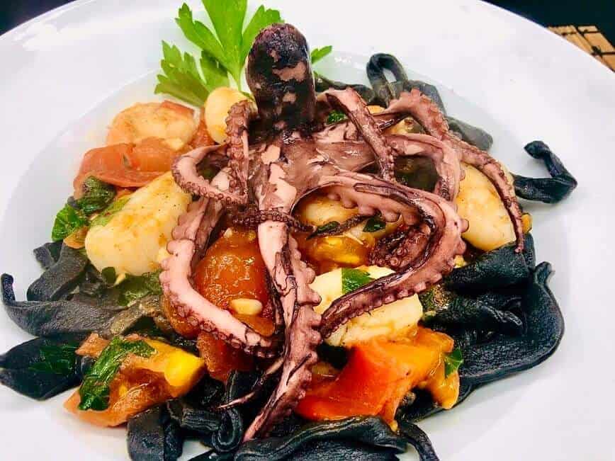 Squid Ink Pasta - Just couldn’t help myself...had to add an octopus (Photo by Erich Boenzli)
