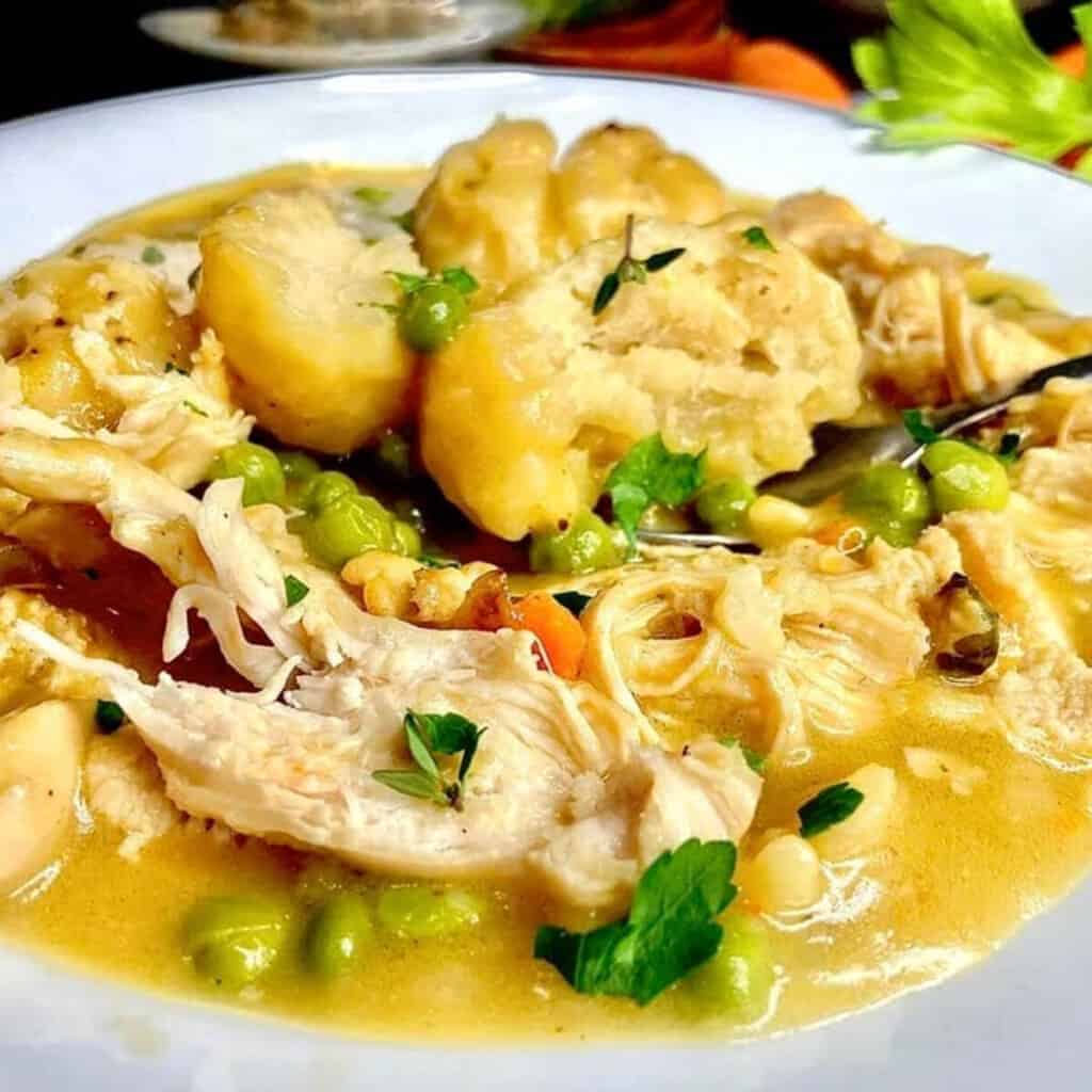 Homemade chicken and dumplings.