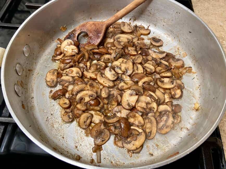 Sauteing mushrooms.