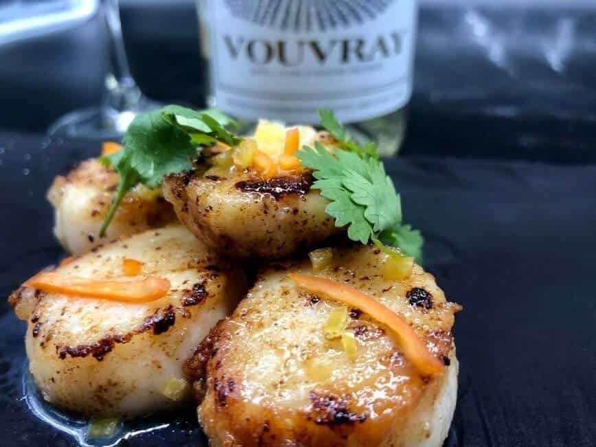 Seared sea scallops.