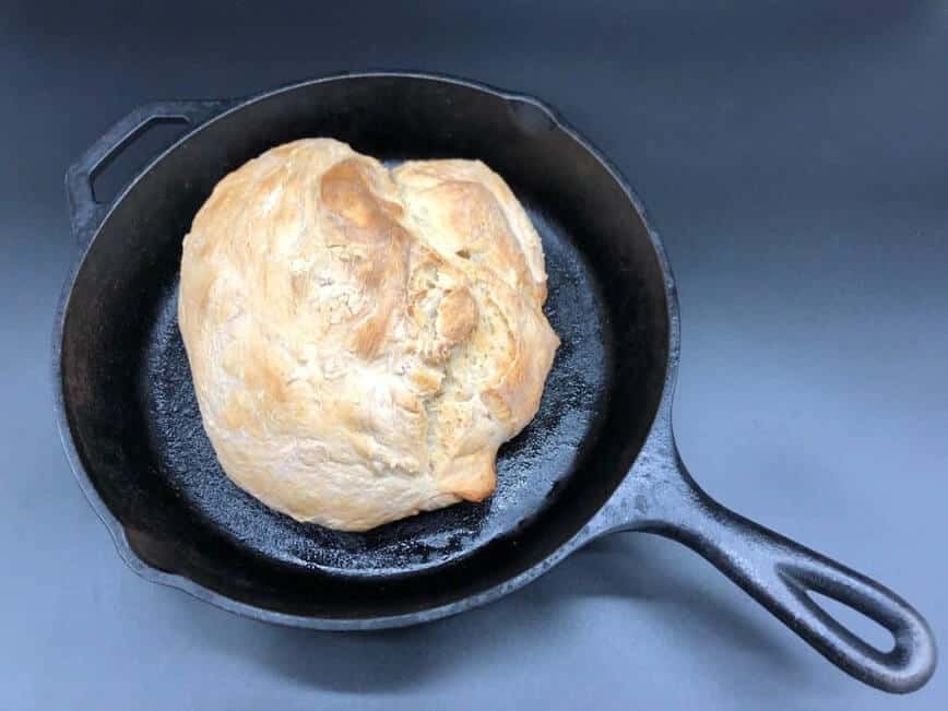 No Knead Bread - Baked bread in skillet (Photo by Erich Boenzli)