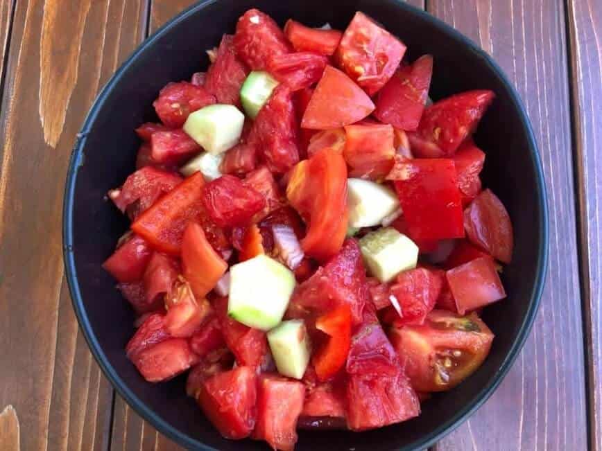 Chopped tomatoes in a bowl.