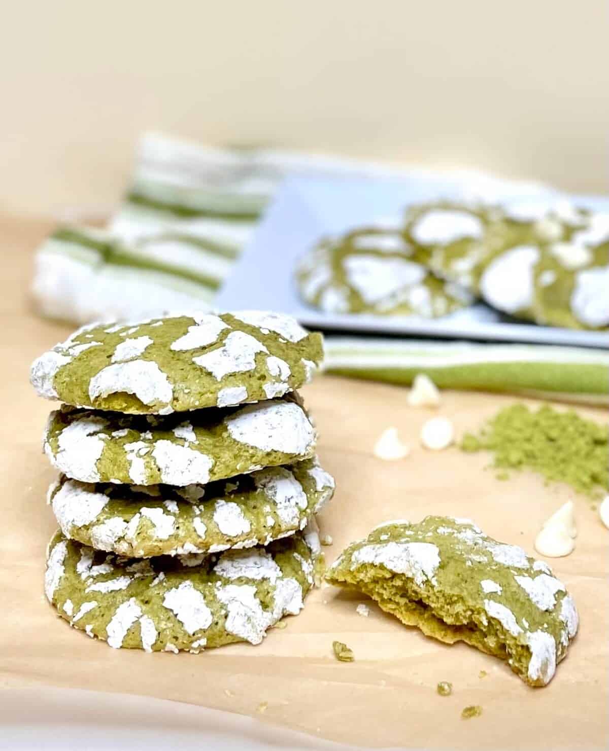 Matcha crinkle cookies.