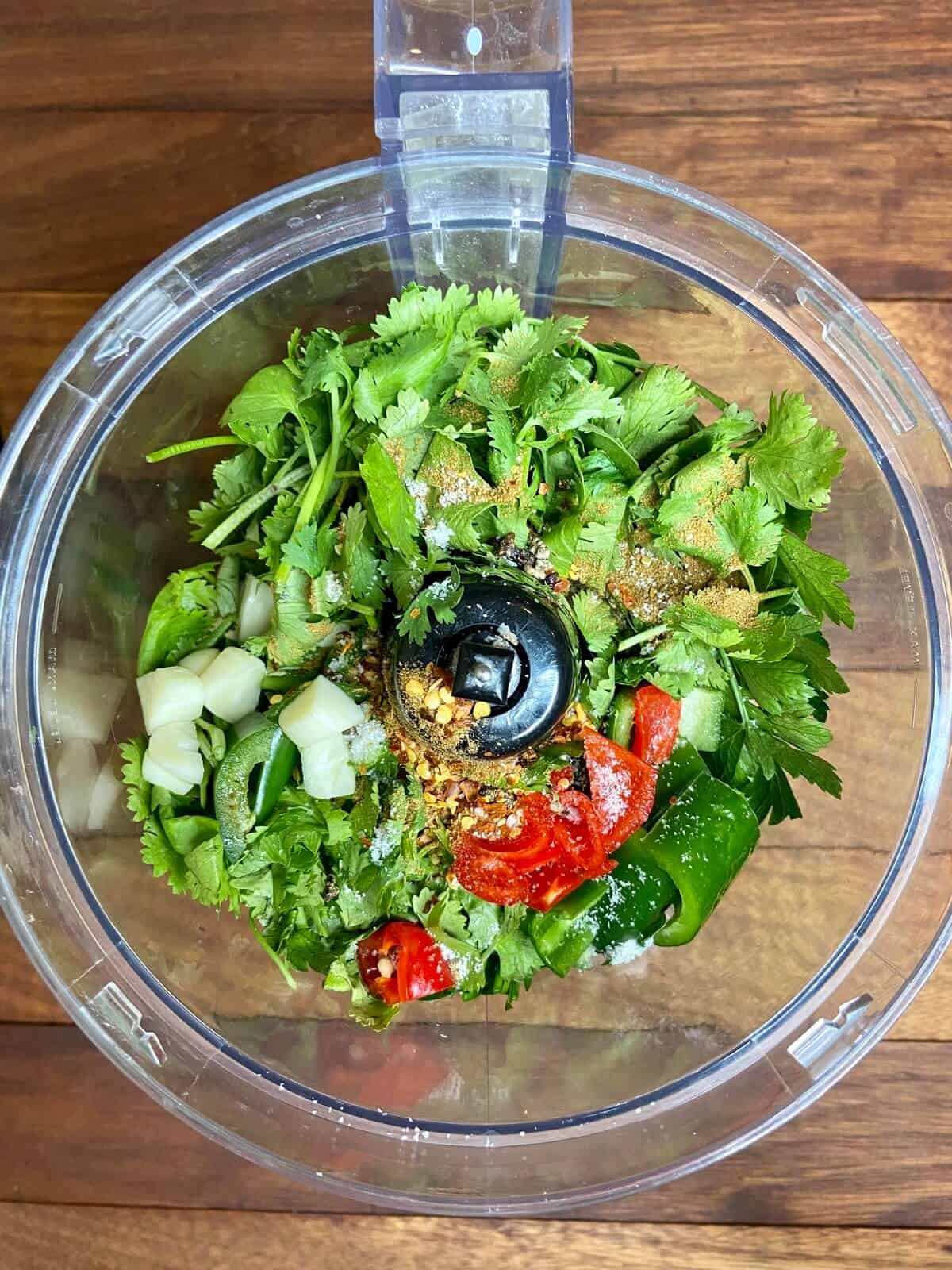 Mixing all ingredients in a food processor.