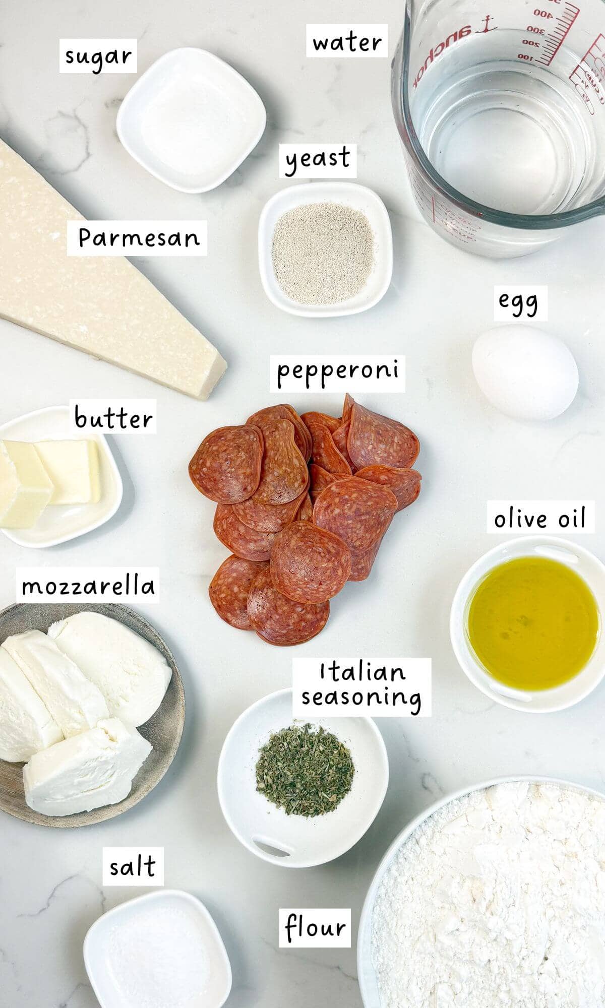 Pepperoni roll bread stromboli ingredients.