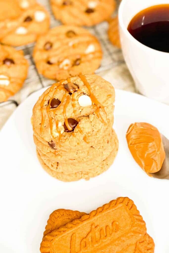 Biscoff Butter Cookies - stack of cookies with coffee