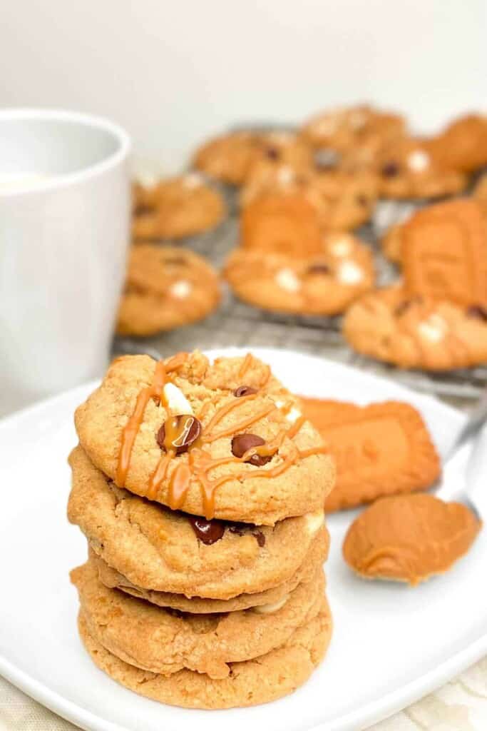 Biscoff Butter Cookies - stack of cookies with more in background