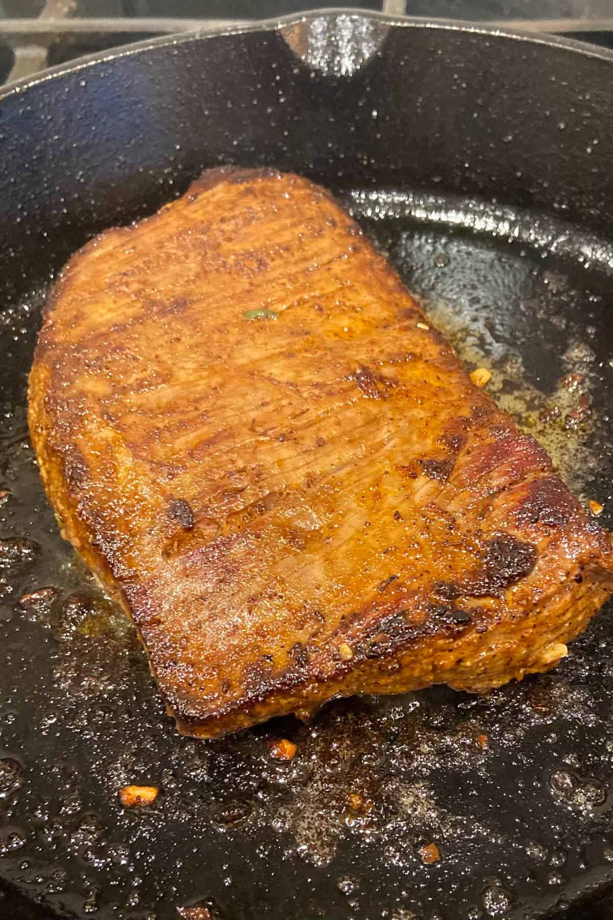 Meat in pan.