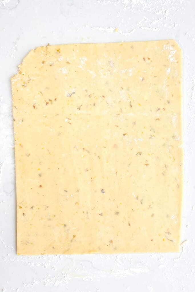 cookie dough rolled out into a rectangle