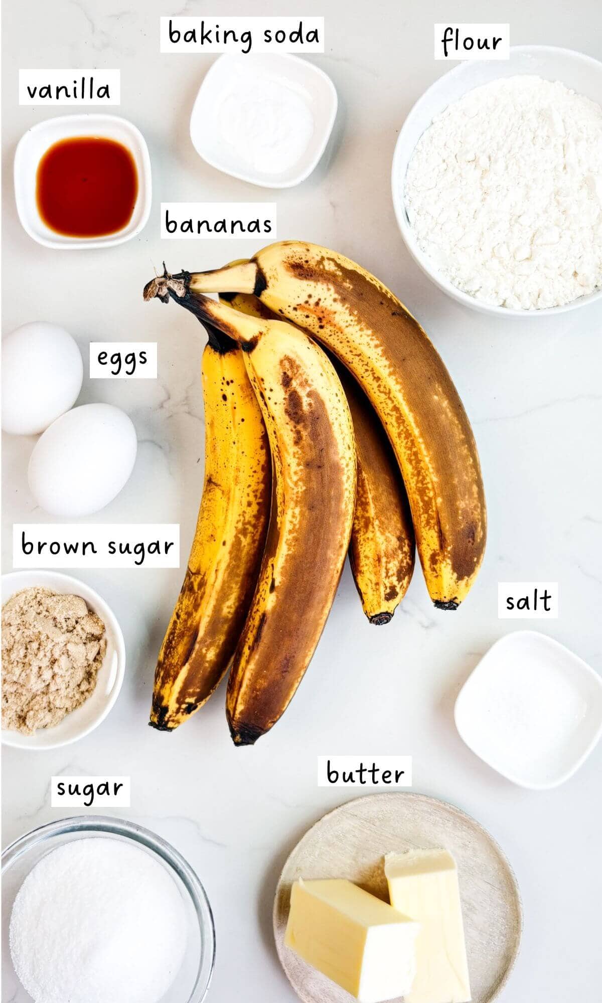 Banana Nut Bread ingredients.