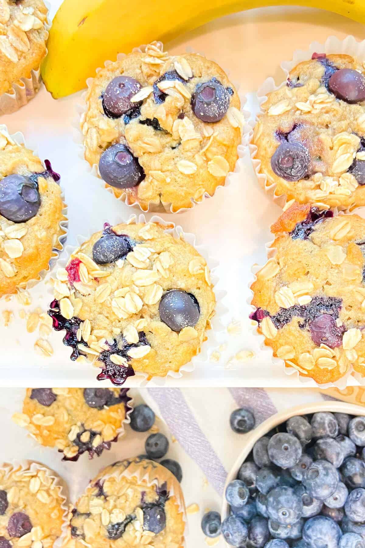 Muffins served with fresh fruit.
