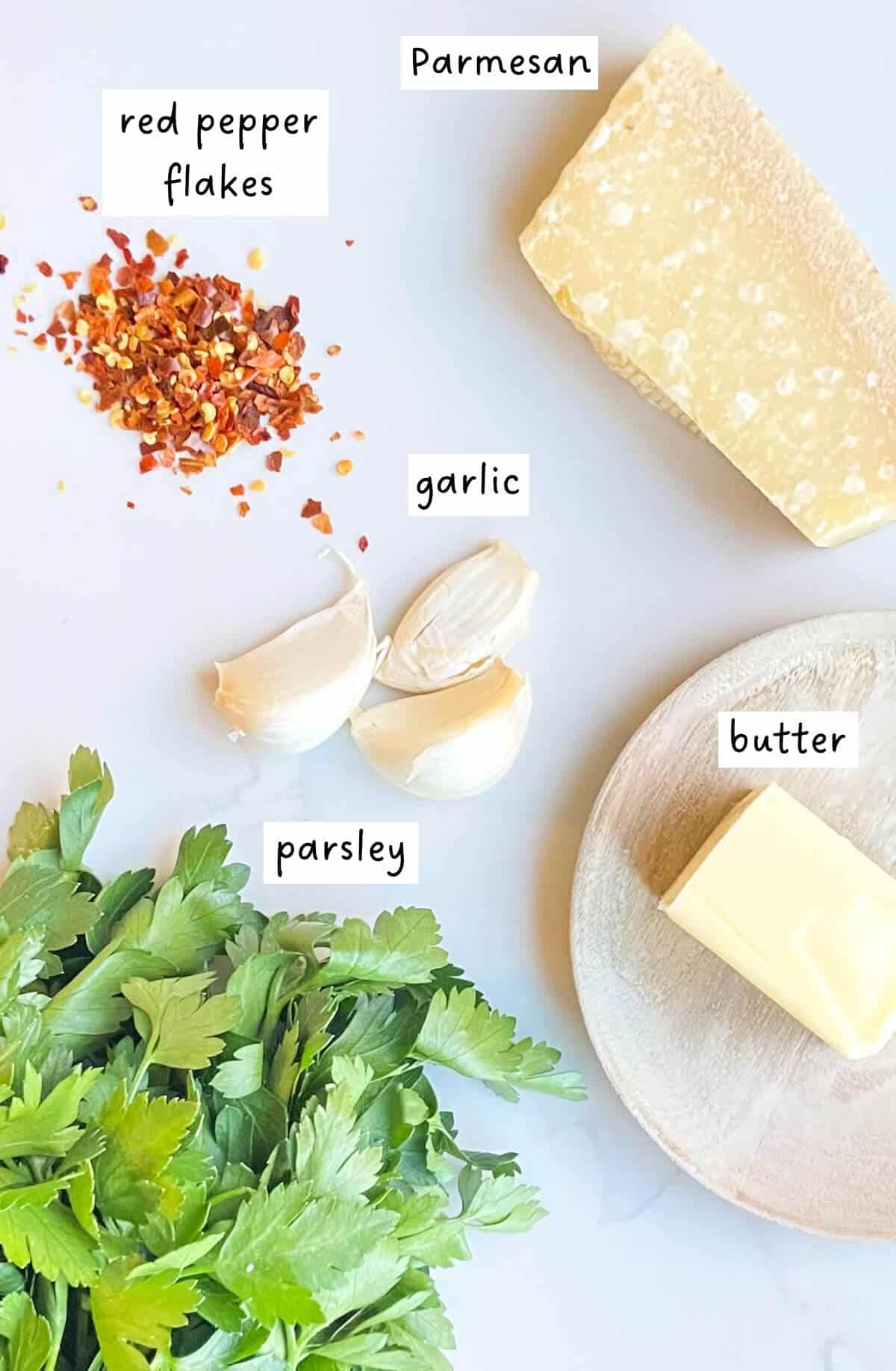 Garlic butter topping ingredients.