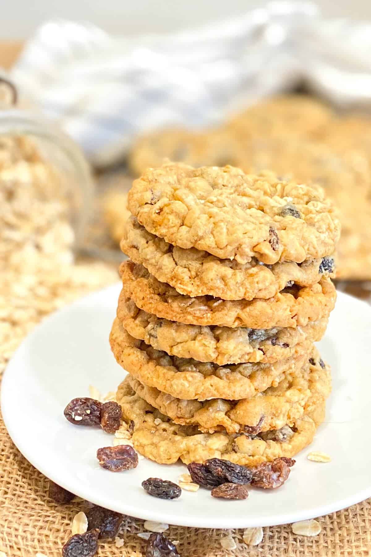 Cookies stacked on a white plate.