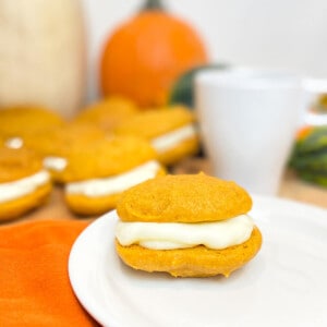 Cream cheese filled whoopie pies, ready to eat.
