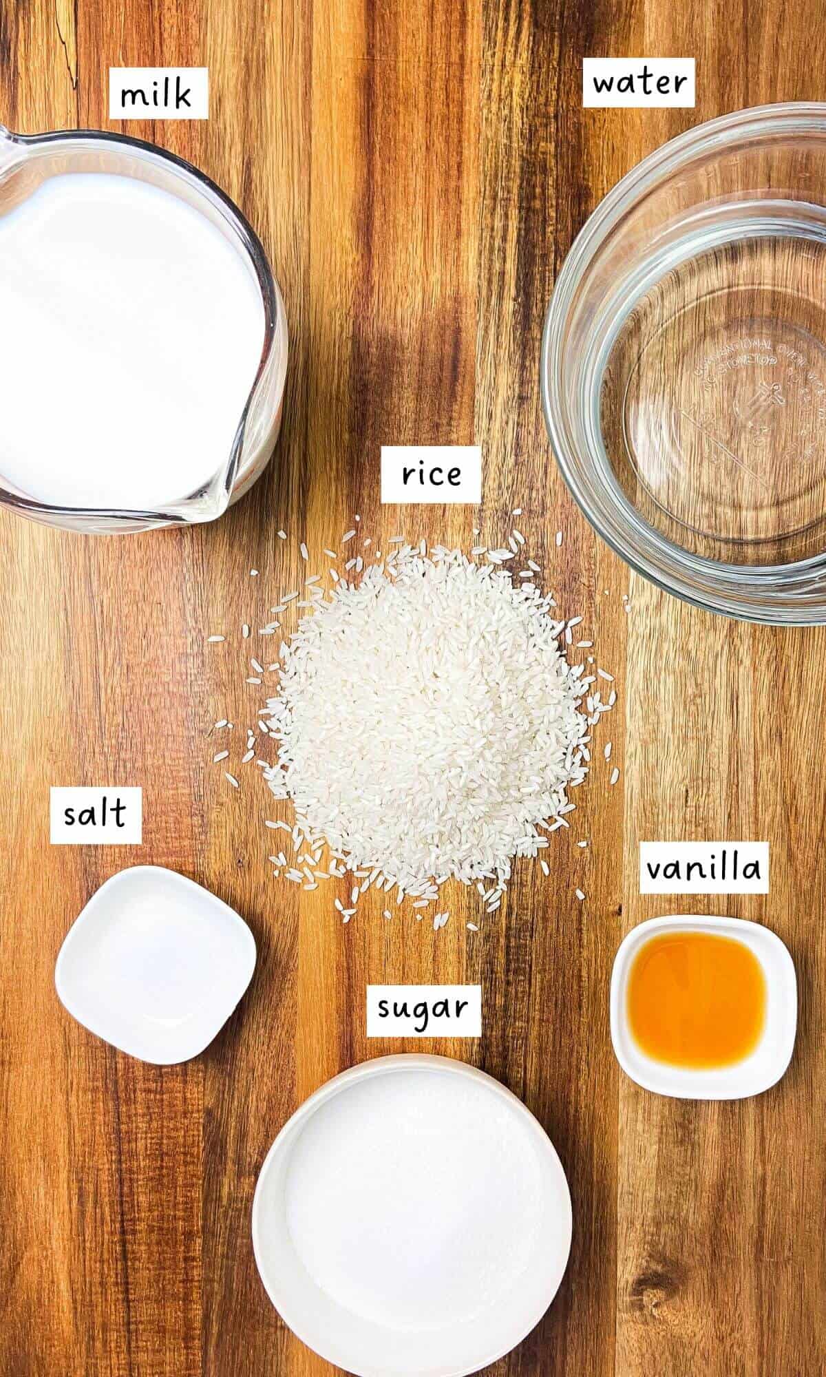 Rice pudding ingredients.