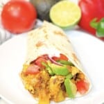 Finished chorizo breakfast burrito.