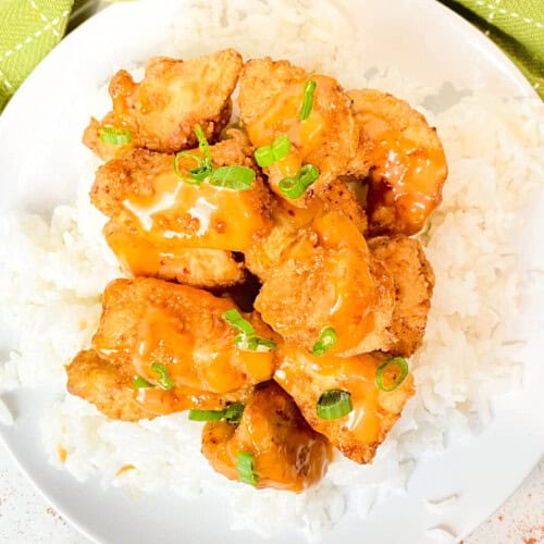 Bang Bang Chicken, on rice, ready to serve.