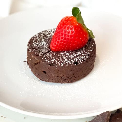 Chocolate Molten Lava Cake, served on a white plate.