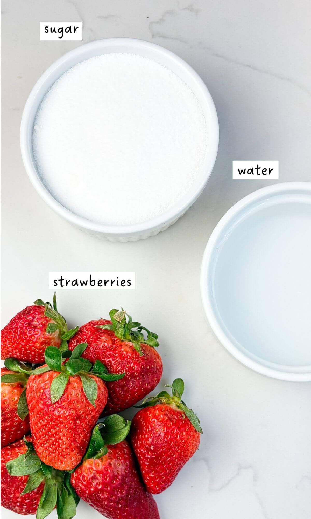 Strawberry simple syrup ingredients.