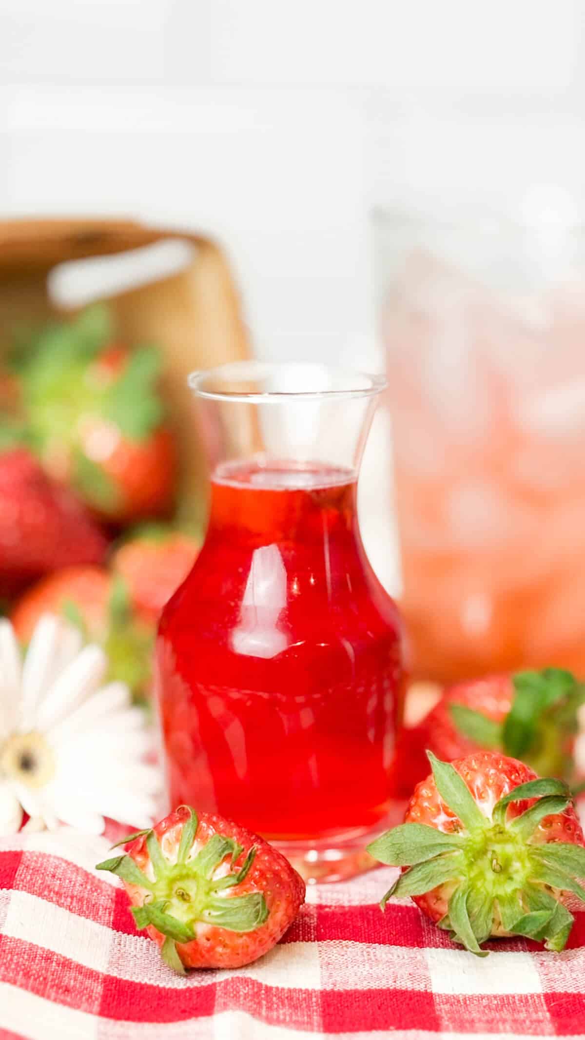 Finished strawberry simple syrup.